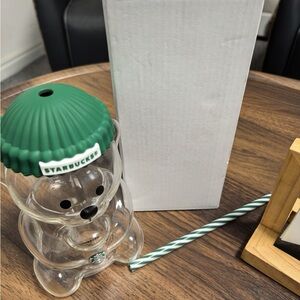 Starbucks Bear Glass with Green Lid